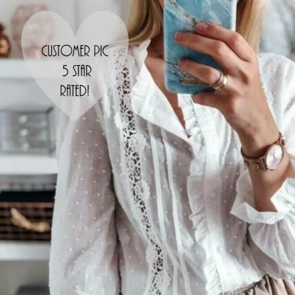 New Boho White Lace Long Sleeve Blouse Top - Picture 6 of 8